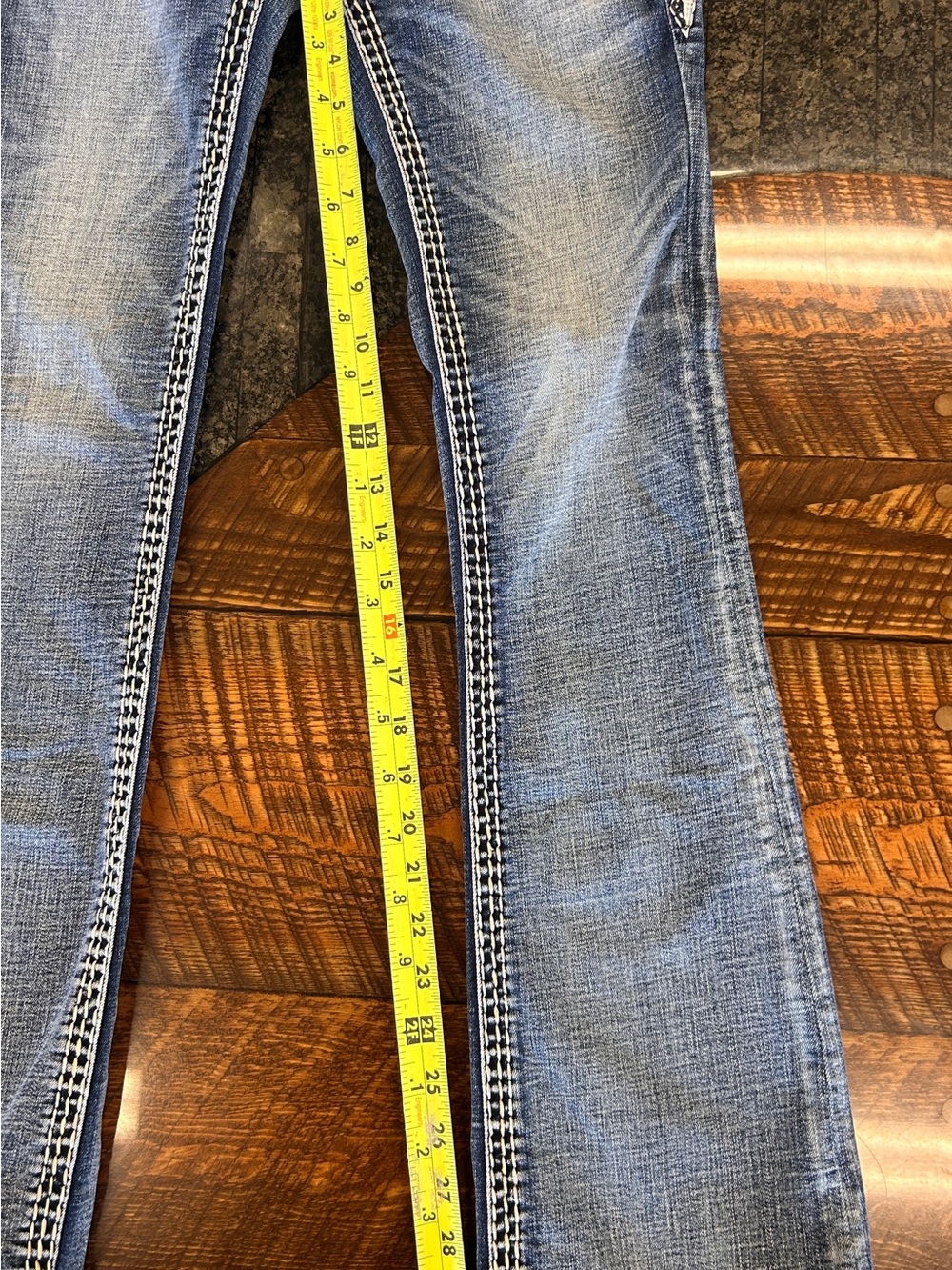 Rock Revival Boot Cut Jeans in Medium Blue with Gold Embroidery - Picture 4 of 6